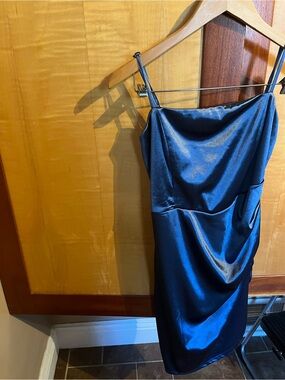 Emerald Sundae  Blue Satin Mini Slip Dress